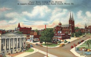 Vintage Postcard 1930's St. Joseph's Catholic Church First Baptist Macon Georgia