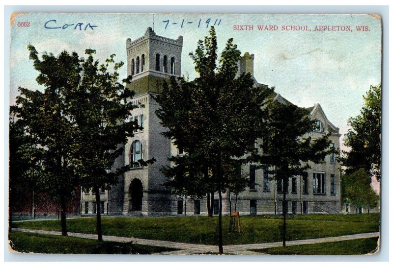 1911 Sixth Ward School Exterior Building Appleton Wisconsin WI Vintage Postcard