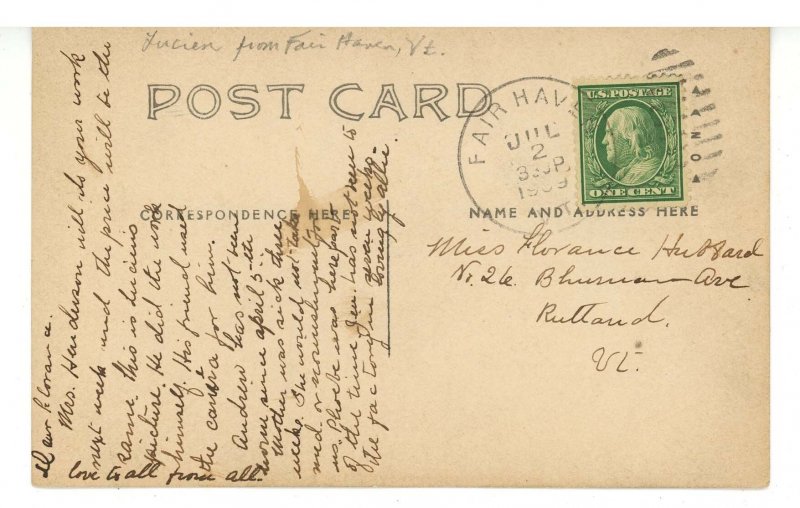 VT - Fair Haven. Lucien in 1909    RPPC