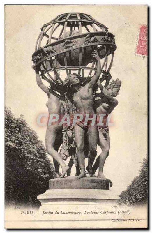 Paris (6th) Old Postcard Luxembourg Garden Fountain Carpeaux (deytail)