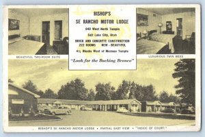1956 Salt Lake City Utah Postcard Bishop's SE Rancho Motor Lodge West Temple