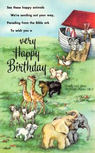 Noah's Ark  VERY HAPPY BIRTHDAY WISH  Baby Animals Religious~Psalm 18:1 Postcard