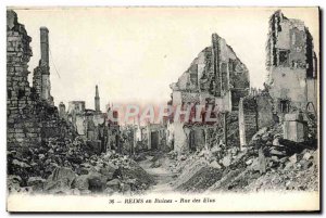 Old Postcard Reims in Ruins Street Elect Army