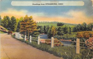 Strasburg Ohio 1940s Greetings Postcard Road Scene Tuscarawas County