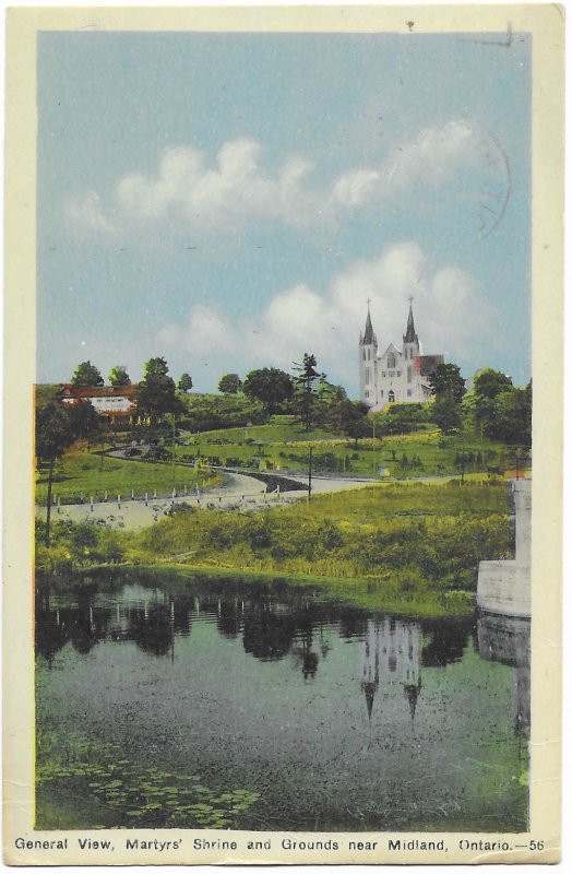 Canada. Used. Martyr Shrine near Midland. Mailed from Michigan 1943.