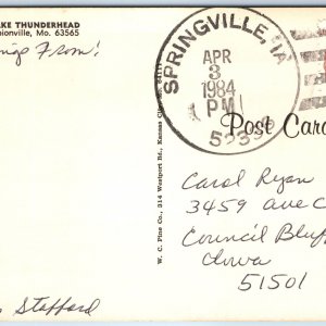 1984 Springville, IA Huge Post Office Cancel Postcard Town USPO History A269