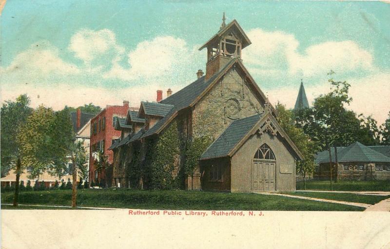 c1907 Chromograph Postcard; Public Library, Rutherford NJ Bergen County posted