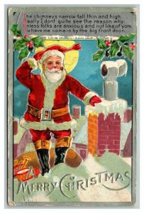 Vintage 1908 Christmas Postcard Santa Claus on a Snowy Roof Toys - Silver Face