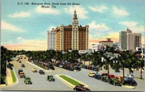 Vtg Miami Florida FL Biscayne Boulevard South from 5th Street 1940s Postcard