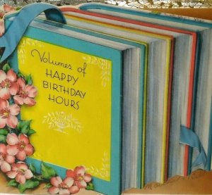 Mid Century Modern Birthday Greeting Card Diecut Books Retro Foil Trim Vintage