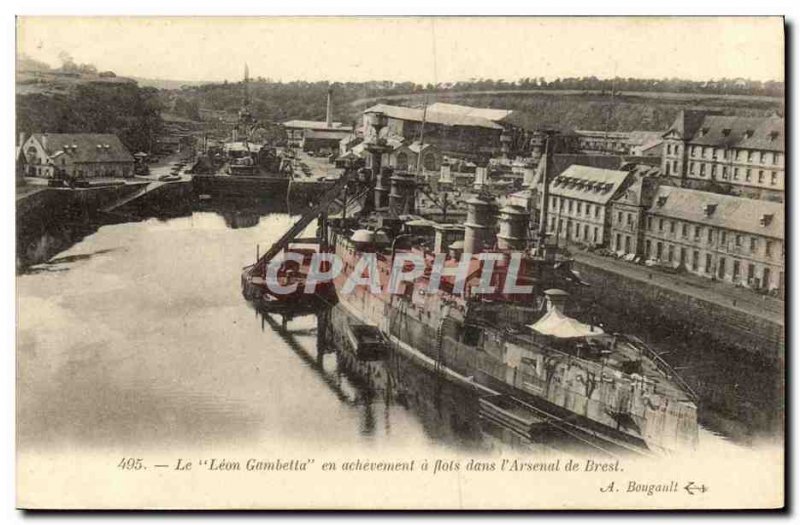 Old Postcard Boat Leon Gambetta completion has waves in the arsenals of Brest