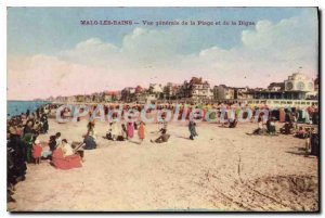 Old Postcard Malo les Bains General view of the Beach and La Digue