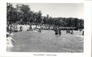 canada, KILLARNEY, Manitoba, Beach Scene (1950s) RPPC Postcard