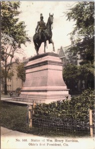Statue of Wm. Henry Harrison Ohio First President Cincinnati Ohio Postcard C200