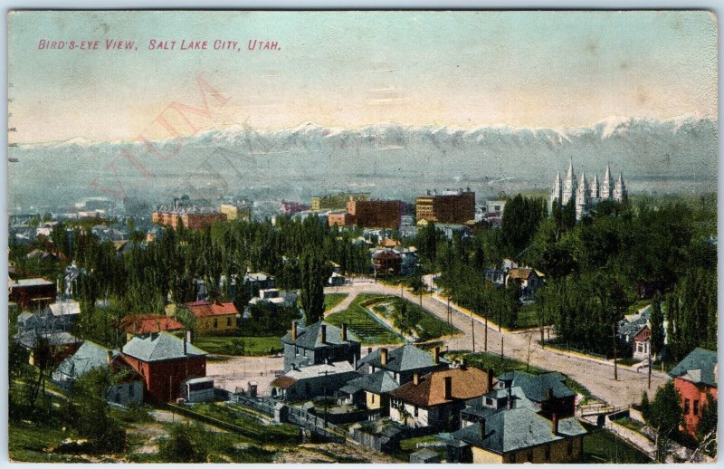 1909 Salt Lake City, UT Town Birds Eye View Litho Photo Downtown Tabernacle A168