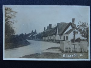 Suffolk ELMSETT Old Thatched Cottage WATER PUMP & ROSE & CROWN c1920 RP Postcard