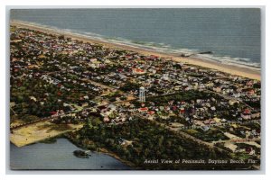 Aerial View of Peninsula Daytona Beach Florida FL UNP Unused Linen Postcard W18