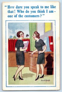 Women Fighting How Dare You Speak To Me Like That Donald McGill Signed Postcard