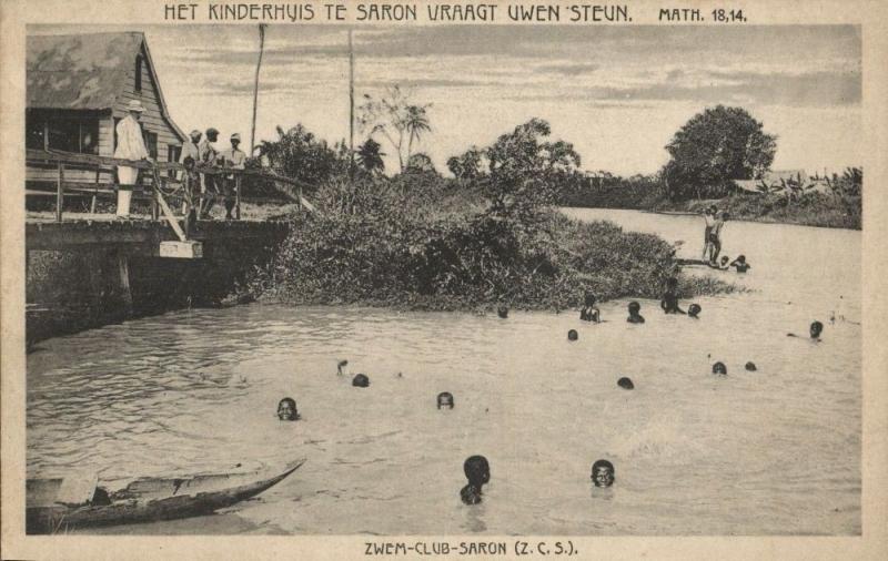 suriname, PARAMARIBO, Swimming Club Saron, Child's Home (1920s) Mission Postcard