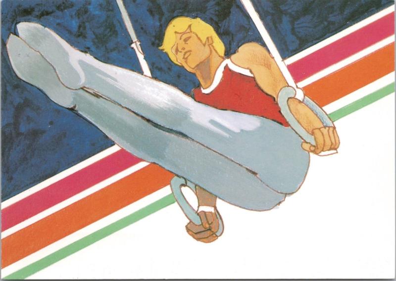 Men's Gymnastics Stamp 1984 Summer Olympics Robert Peak Art Postcard D39 