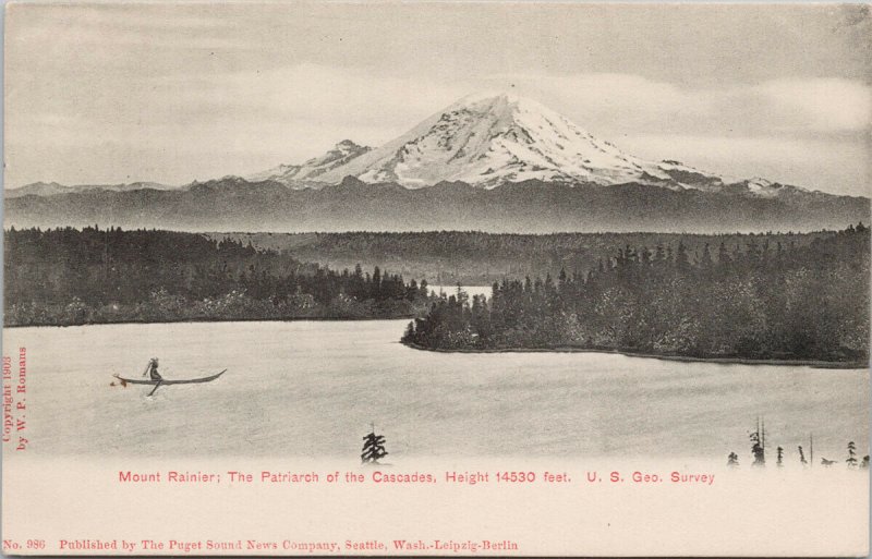 Mount Rainier WA Canoe Indigenous Person Rowing c1906 WP Romans Postcard G29