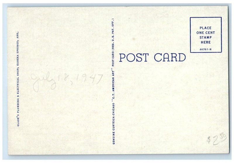 Eureka Springs Arkansas Postcard Crescent Hotel Exterior Building 1947 Vintage