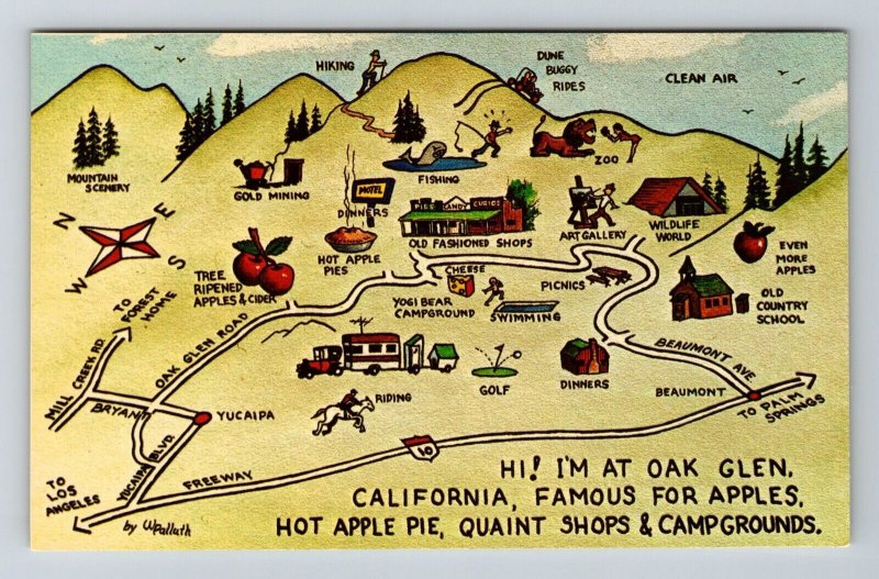 Oak Glen CA California, General Greetings, Map With Landmarks, Chrome Postcard United States