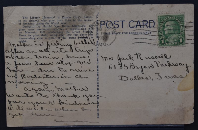 Kansas City, MO - Liberty Memorial - 1937