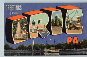 Linen Postcard-Greetings From Erie,Pennsylvania/PA