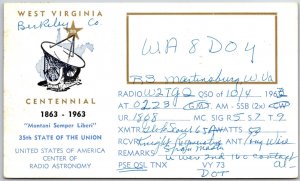 1963 QSL Radio Card Code WA8DOY West Virginia Amateur Station Posted Postcard