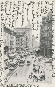 VINTAGE POSTCARD LOWER BROADWAY STREET TROLLEY CARS AND HORSE-DRAWNS FRESH 1906