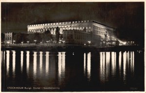 Vintage Postcard Stockholm Kungl. Slottet I Fasadbelysning Building Sweden