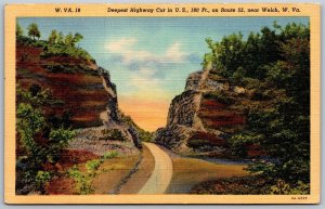 Vtg Welch West Virginia WV Highway Cut on Route 52 1930s View Linen Postcard