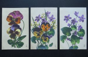 Flowers 3 x PANSY c1905 Postcard by A. Noyer of Paris