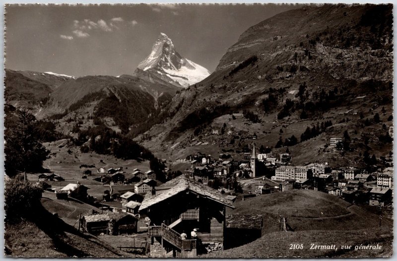 Zermatt Vue Generale Switzerland Mountain Houses Real Photo RPPC Postcard