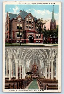 Austin Minnesota MN Postcard Parochial School Church Chapel 1924 Vintage Antique