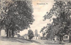 Greensboro Vermont~Church View Thru Trees~Unpaved Street in Foreground~c1915 PC