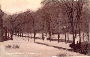 AMSTERDAM NY NEW YORK~SHULER STREET IN THE SNOW~P E BERGER POSTCARD