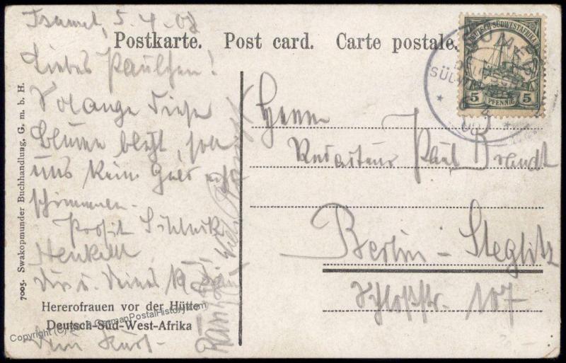 Germany 1908 SW Africa TSUMEB 5pf Stamp Native Women Cover DSWA 85030