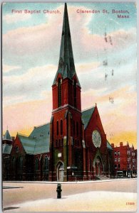 Boston Massachusetts, 1908 First Baptist Church Clarendon Street Posted Postcard