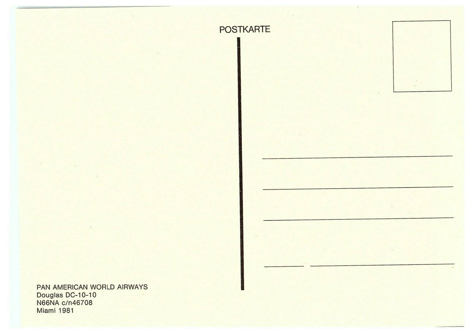 Pan Am World Airways Douglas DC 10 airline issued Postcard at Miami