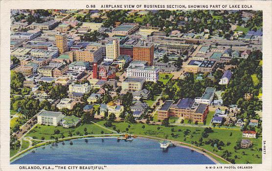 Airplane View Of Business section Orlando Florida 1948 Curteich