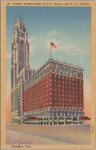 Postcard Deshler Wallick Hotel RKO Theatre and AIU Citadel Columbus OH