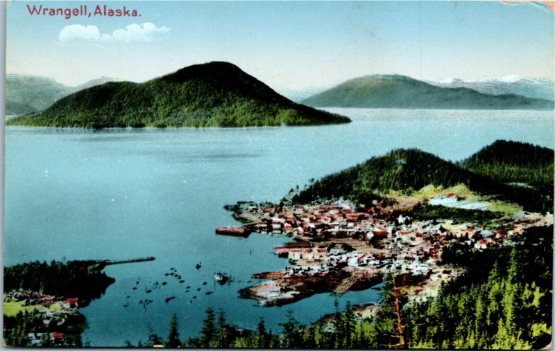 Postcard AK Wrangell Aerial View of Town Lumber Works C.1910 K12