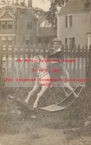 Unknown Location, RPPC, Child Sitting on a Large Rocking Horse, Photo