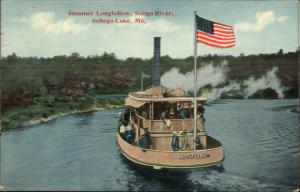 Sebago Lake ME Steamer Boat Longfellow on Songo River c1910 Postcard