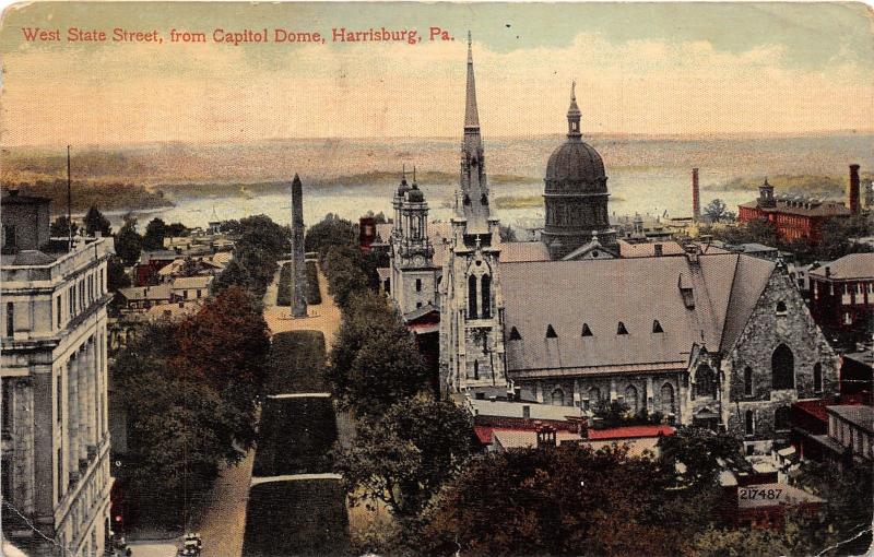 Harrisburg Pennsylvania~West State Street~Beautiful Stone Churches~Monument~1922