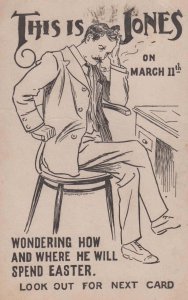 This Is Mr Jones at Easter Exhausted Smoking Pipe Industry Boss Antique Postcard