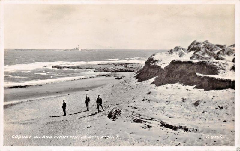 COQUET ISLAND FROM THE BEACH-AMBLE NORTHUMBERLAND UK PHOTO POSTCARD 1940