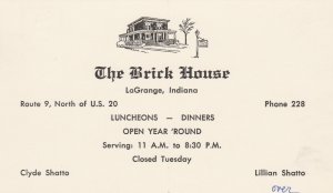 10599 The Brick House Restaurant, LaGrange, Indiana 1956